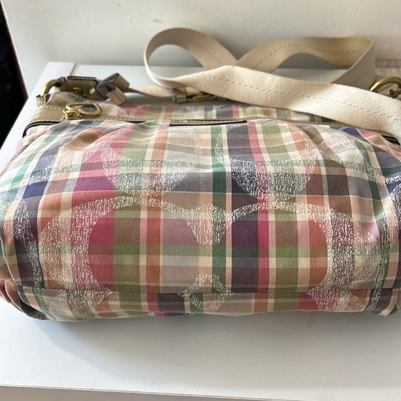COACH POPPY DAISY MADRAS PASTEL TARTAN PLAID CROSSBODY BAG F22146 - Picture 6 of 9